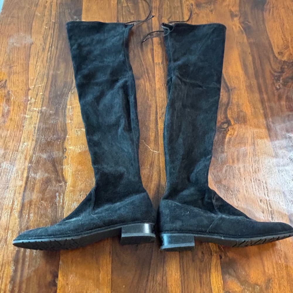 Stuart Weitzman Lowland Black Suede Over the Knee Boots Womens 9 M Low Heel Tie